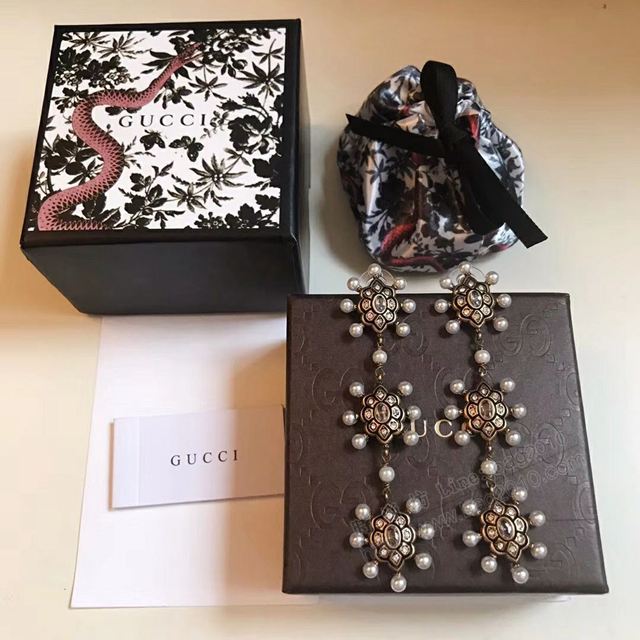 GUCCi飾品 古馳施華洛世奇水晶 珍珠 流蘇 耳釘 Gucci街拍款耳環  zgbq1002